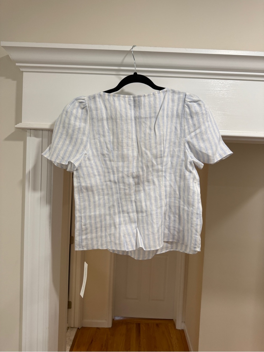 Reformation Light Blue Striped Tie-Front Short Sleeve Top - Picture 3 of 3